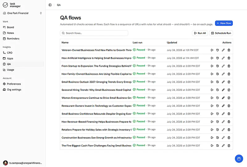 Image of automated UI checks listed